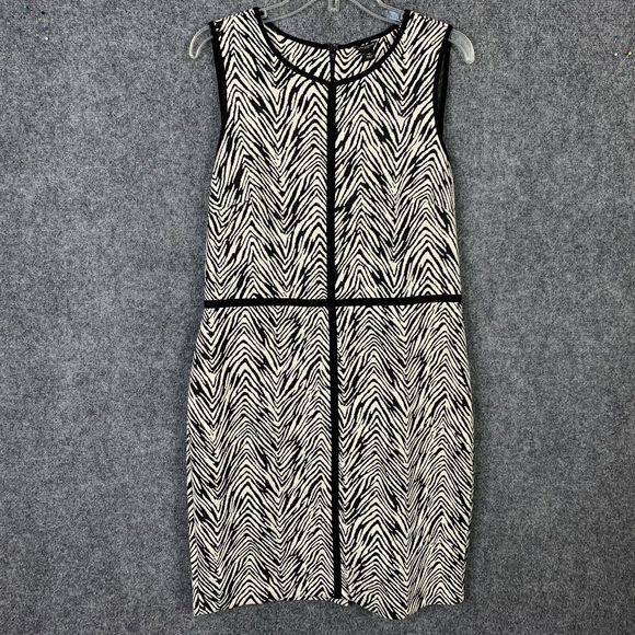Ann Taylor Sheath Dress Women Sz 12 Zebra Inspired Print Sleeveless Knee Length - Picture 1 of 8